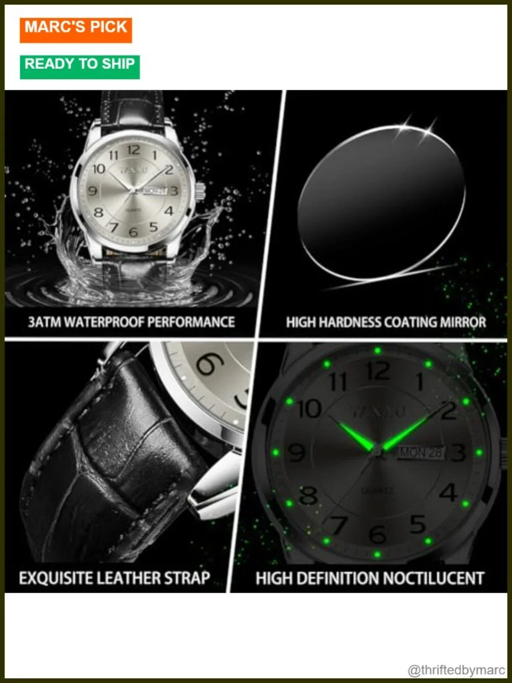 Luxury Analog Quartz Watch Men's Classic Leather Strap Day Date Water Resistant